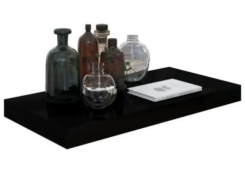 Raft de perete suspendat, negru extralucios, 50x23x3,8 cm, MDF - 3/5