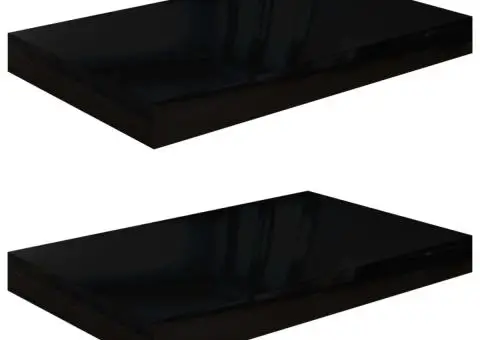 Rafturi de perete, 2 buc., negru extralucios, 40x23x3,8 cm, MDF - 2/5