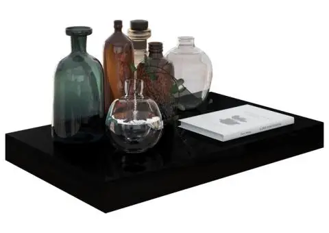 Rafturi de perete, 2 buc., negru extralucios, 40x23x3,8 cm, MDF - 3/5