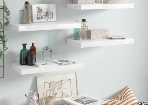 Rafturi de perete, 4 buc., alb extralucios, 50x23x3,8 cm, MDF - 1/5