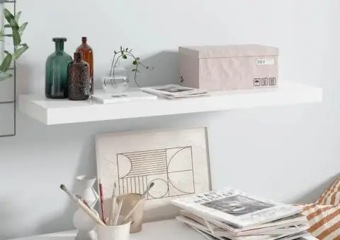 Raft de perete suspendat, alb extralucios, 80x23,5x3,8 cm, MDF - 1/5