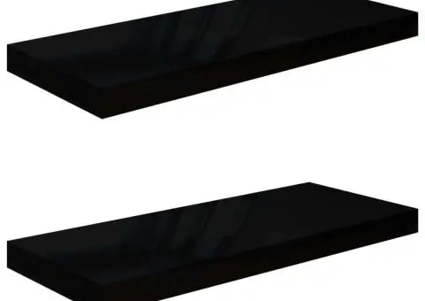 Rafturi de perete 2 buc. negru extralucios, 60x23,5x3,8 cm, MDF - 2/5