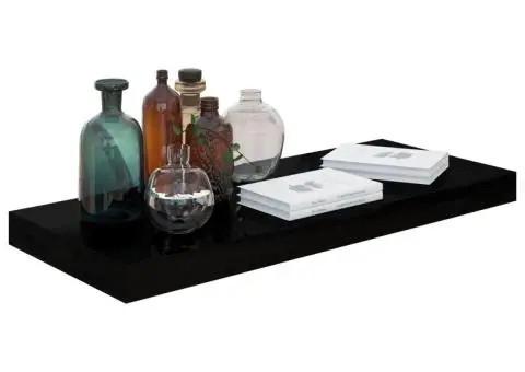 Rafturi de perete 2 buc. negru extralucios, 60x23,5x3,8 cm, MDF - 3/5