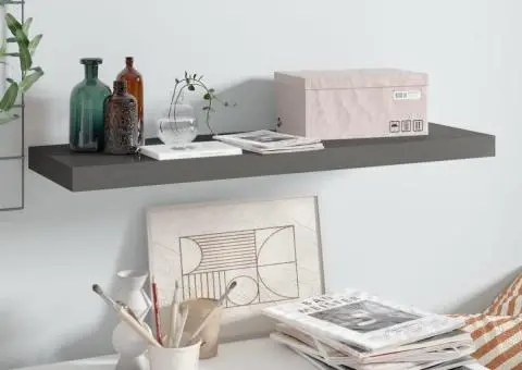 Raft de perete suspendat, gri extralucios, 80x23,5x3,8 cm, MDF - 1/5