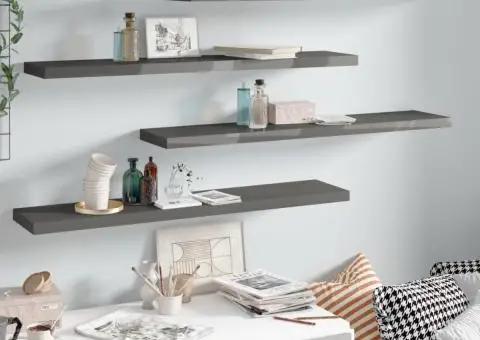 Rafturi de perete, 4 buc., gri extralucios, 120x23,5x3,8 cm MDF - 1/5