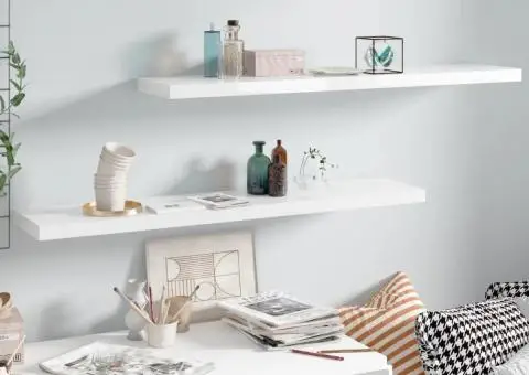 Rafturi de perete, 2 buc., alb extralucios, 120x23,5x3,8 cm MDF - 1/5