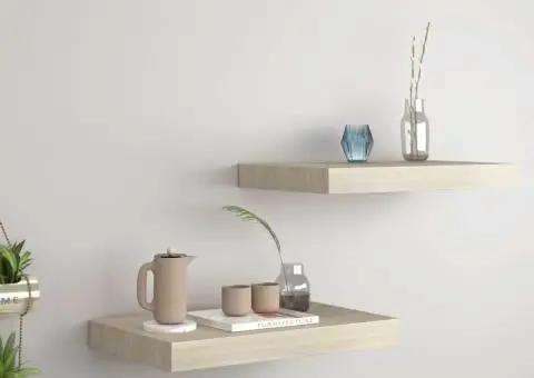 Rafturi de perete suspendate, 2 buc., stejar, 40x23x3,8 cm, MDF - 1/5