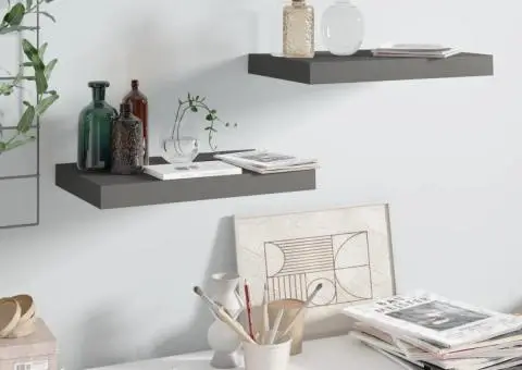 Rafturi de perete, 2 buc., gri extralucios, 40x23x3,8 cm, MDF - 1/5