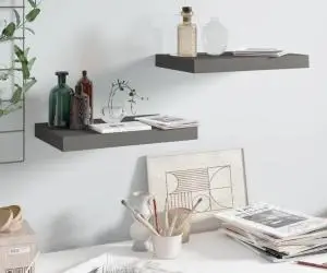 vidaXL Rafturi de perete, 2 buc., gri extralucios, 40x23x3,8 cm, MDF