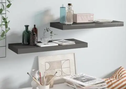 Rafturi de perete, 2 buc., gri extralucios, 60x23,5x3,8 cm, MDF - 1/5