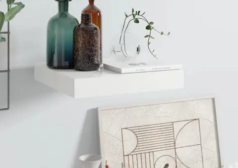 Raft de perete suspendat, alb extralucios, 23x23,5x3,8 cm, MDF - 1/5