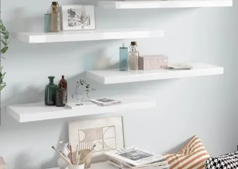 Rafturi de perete, 4 buc., alb extralucios, 80x23,5x3,8 cm, MDF - 1/5