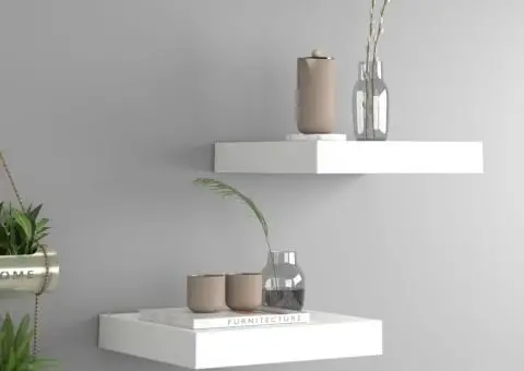 Rafturi de perete suspendate, 2 buc., alb, 23x23,5x3,8 cm, MDF - 1/5