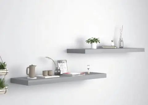 Rafturi de perete suspendate, 2 buc., gri, 90x23,5x3,8 cm, MDF - 1/5