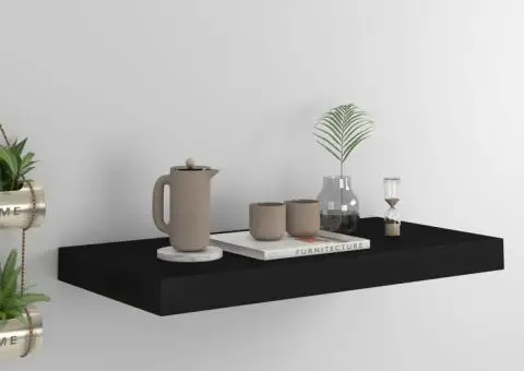 Raft de perete suspendat, negru, 50x23x3,8 cm, MDF - 1/5