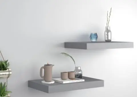 Rafturi de perete suspendate, 2 buc., gri, 40x23x3,8 cm, MDF - 1/5