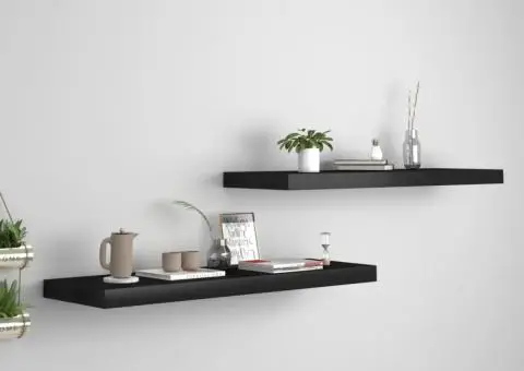 Rafturi de perete suspendate 2 buc., negru, 80x23,5x3,8 cm, MDF - 1/5