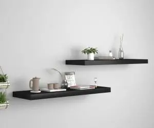 vidaXL Rafturi de perete suspendate 2 buc., negru, 80x23,5x3,8 cm, MDF