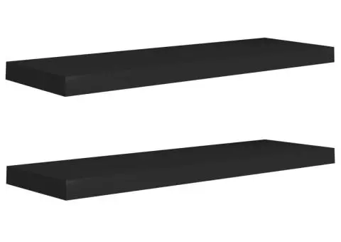Rafturi de perete suspendate 2 buc., negru, 80x23,5x3,8 cm, MDF - 2/5