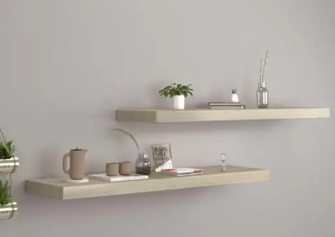 Rafturi de perete suspendate 2 buc., stejar, 90x23,5x3,8 cm MDF - 1/5