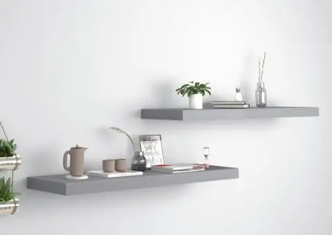 Rafturi de perete suspendate, 2 buc., gri, 80x23,5x3,8 cm, MDF - 1/5