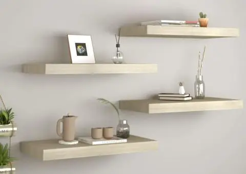 Rafturi de perete suspendate, 4 buc., stejar 60x23,5x3,8 cm MDF - 1/5