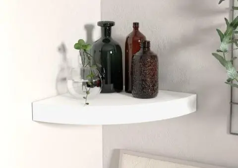 Raft colțar de perete, alb, 25 x 25 x 3,8 cm, MDF - 1/5