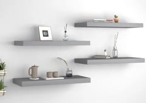 Rafturi de perete, 4 buc., gri, 60 x 23,5 x 3,8 cm, MDF - 1/5