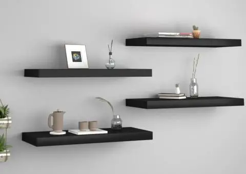 Rafturi de perete, 4 buc., negru, 60 x 23,5 x 3,8 cm, MDF - 1/5