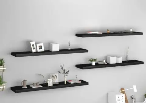 Rafturi de perete suspendate 4 buc. negru 120x23,5x3,8 cm MDF - 1/5