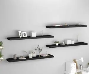 vidaXL Rafturi de perete suspendate 4 buc. negru 120x23,5x3,8 cm MDF