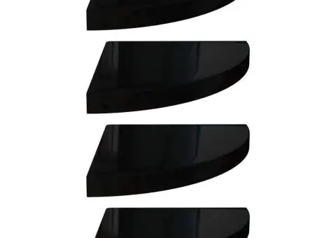 Rafturi colț perete 4 buc, negru extralucios, 35x35x3,8 cm, MDF - 2/5