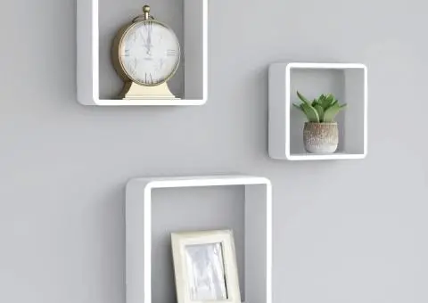 Rafturi de perete cub, 3 buc., alb, MDF - 1/5