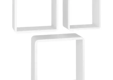 Rafturi de perete cub, 3 buc., alb, MDF - 2/5