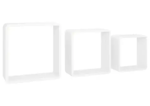 Rafturi de perete cub, 3 buc., alb, MDF - 3/5