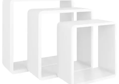 Rafturi de perete cub, 3 buc., alb, MDF - 4/5