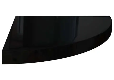 Raft colțar de perete, negru extralucios, 35x35x3,8 cm, MDF - 2/5