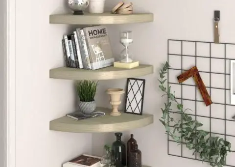 Rafturi colț suspendate, 4 buc., stejar, 35x35x3,8 cm, MDF - 1/5