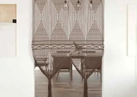 Perdea macrame, gri taupe,140 x 240 cm, bumbac - 1/5