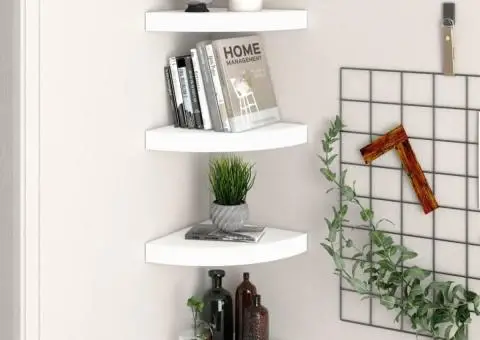 Rafturi colțar de perete, 4 buc., alb, 25 x 25 x 3,8 cm, MDF - 1/5