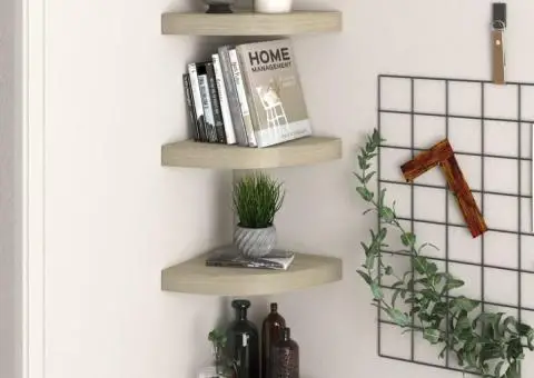 Rafturi colțar de perete, 4 buc., stejar, 25 x 25 x 3,8 cm, MDF - 1/5