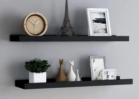 Rafturi rame foto cu bordură, 2 buc., negru, 80 x 9 x 3 cm, MDF - 1/5