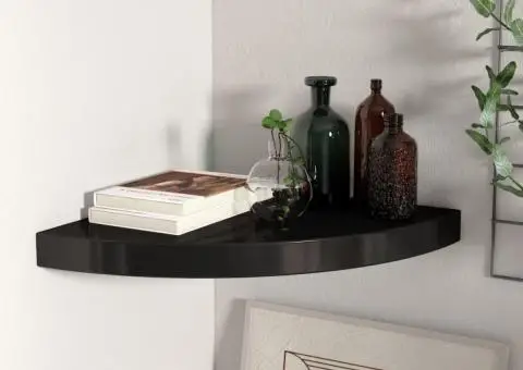 Raft colțar de perete, negru, 35 x 35 x 3,8 cm, MDF - 1/5