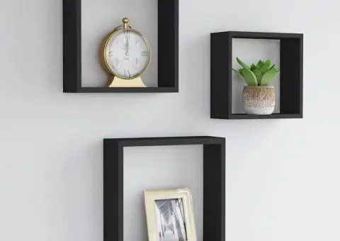 Rafturi cub de perete, 3 buc., negru, MDF - 1/5