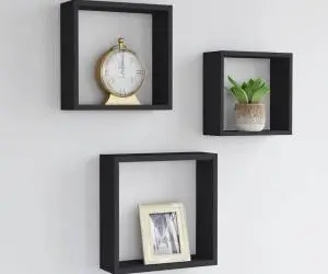 vidaXL Rafturi cub de perete, 3 buc., negru, MDF