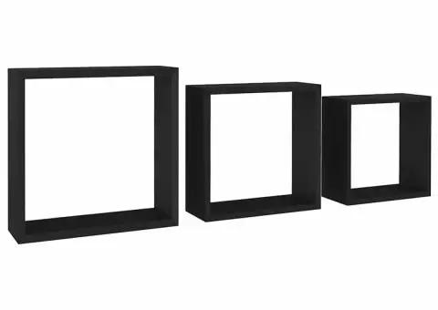 Rafturi cub de perete, 3 buc., negru, MDF - 2/5
