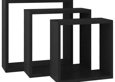 Rafturi cub de perete, 3 buc., negru, MDF - 3/5