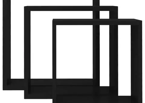 Rafturi cub de perete, 3 buc., negru, MDF - 4/5