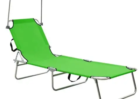 Șezlong pliabil cu baldachin, oțel, verde măr - 1/5