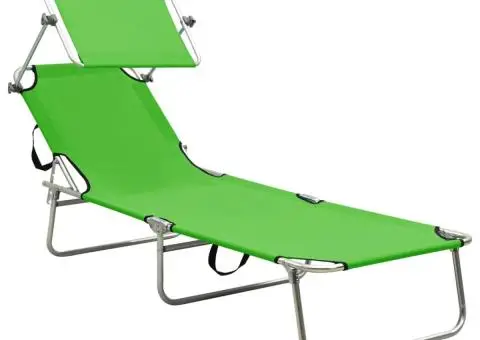 Șezlong pliabil cu baldachin, oțel, verde măr - 2/5